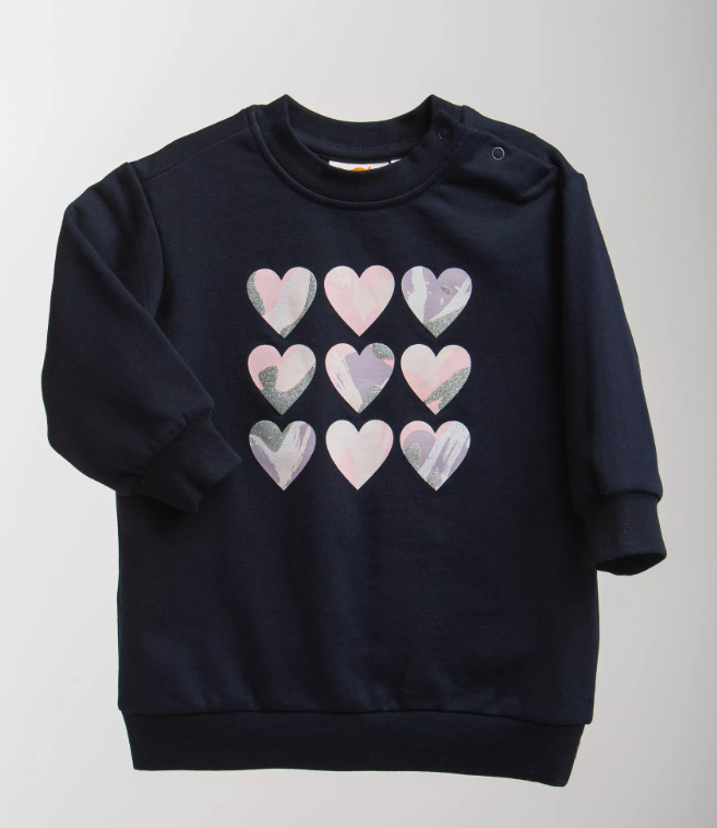 Sweat marine à motif de cœurs fille