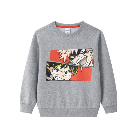 Sweat gris imprimé manga Garçon