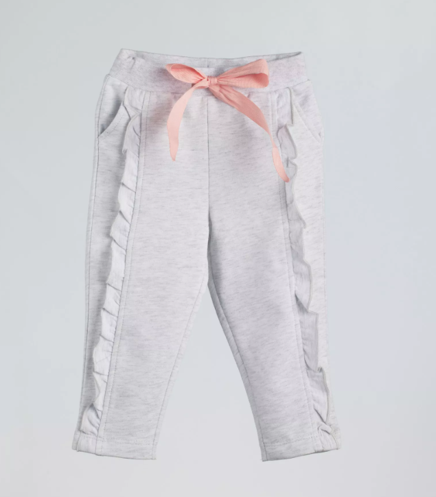 Pantalon gris volanté à nœud rose fille