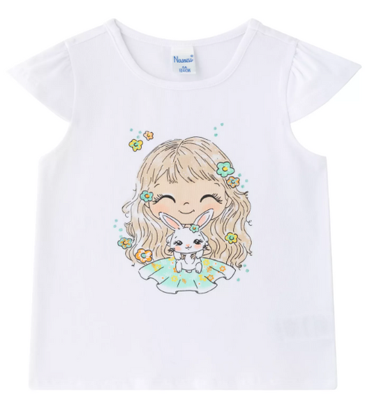 T-shirt blanc Poupée et lapin Fille