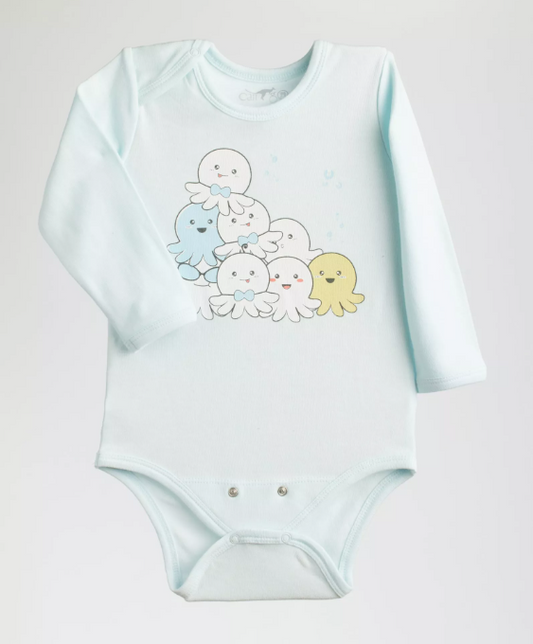 Body bébé garçon bleu à motif de poulpes