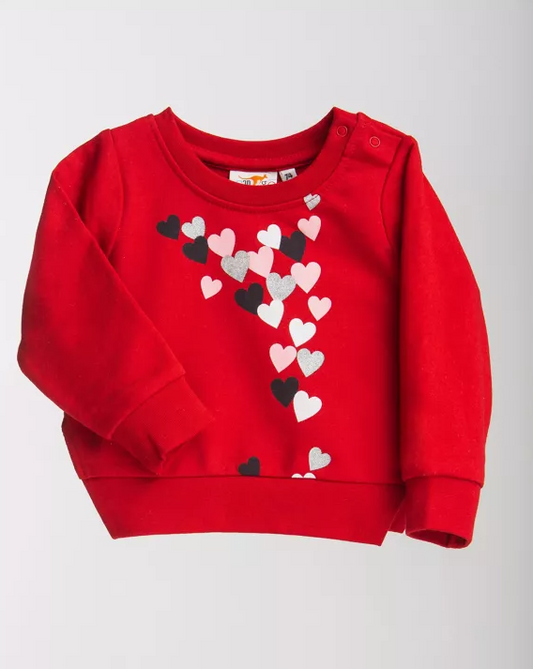 Sweat rouge à motif de cœurs fille