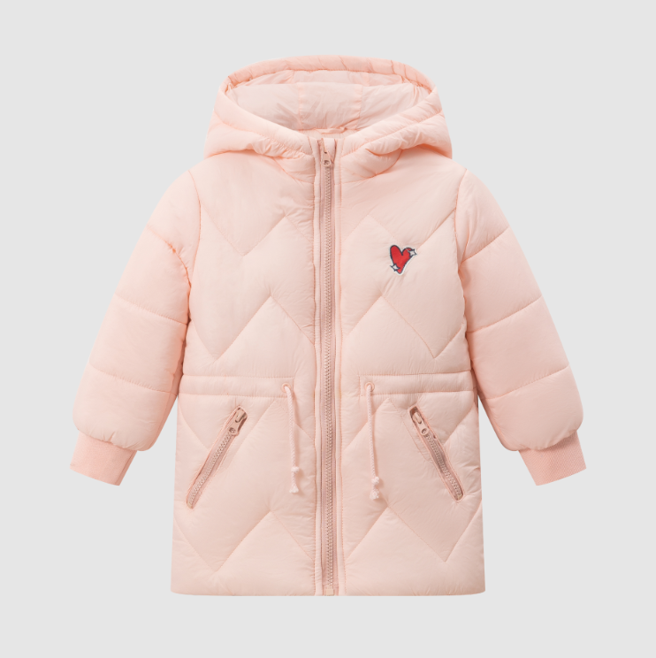 Doudoune rose fille cœur rouge