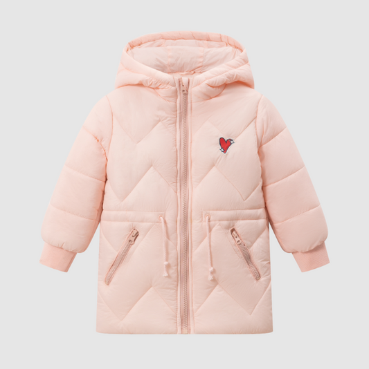 Doudoune rose fille cœur rouge