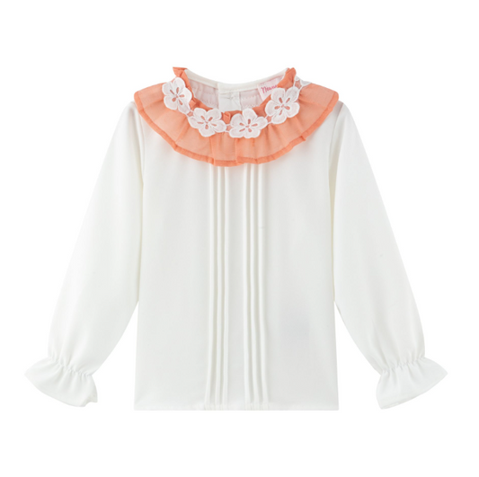 Chemisier blanc à col fleurs brodées fille