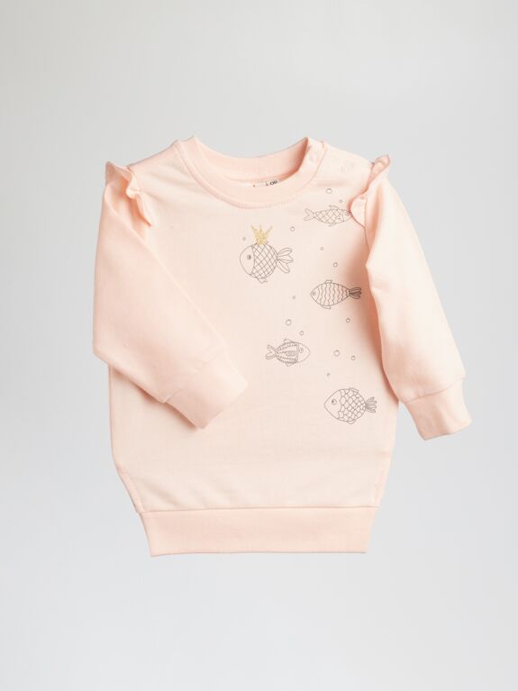 Sweat rose fille à motif poissons