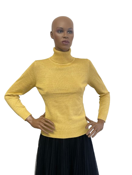 Pull col roulé doré maille lurex