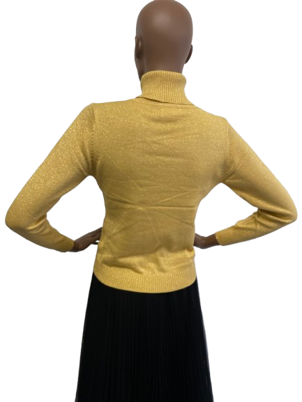 Pull col roulé doré maille lurex