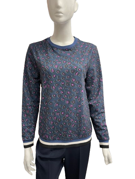 Sweat bleu imprimé léopard