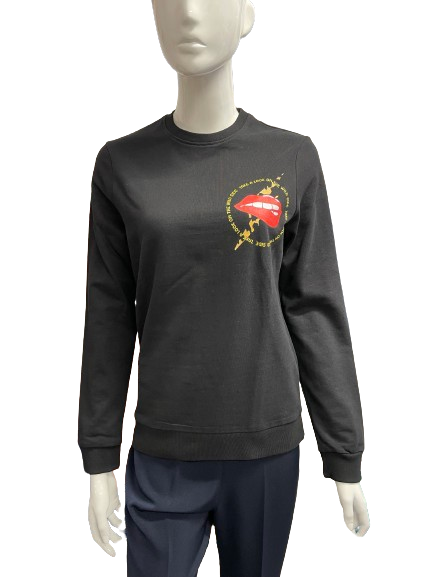Sweat noir à motif de bouche