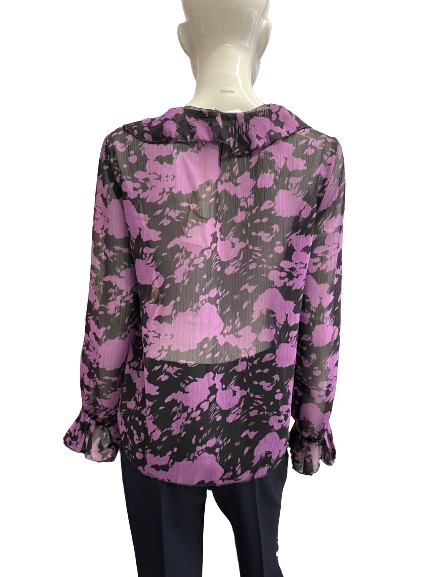 Blouse violette à volants imprimée