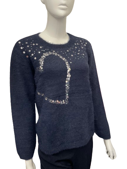 Pull marine cœur sequins Fille Ado