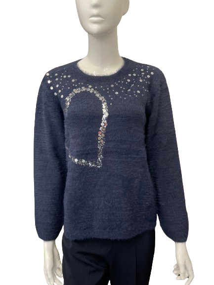 Pull marine cœur sequins Fille Ado