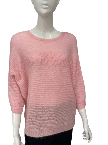 Pull rose maille torsade