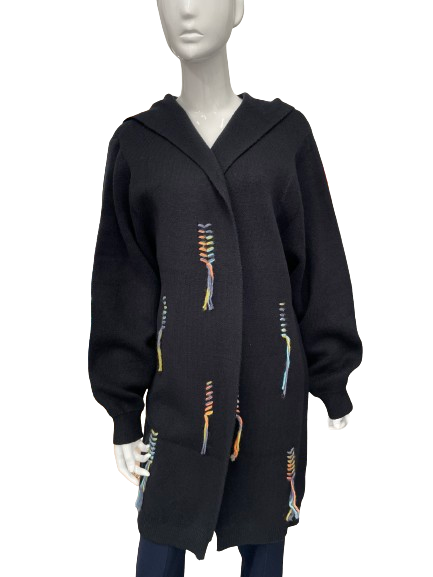 Gilet long noir à détails colorés