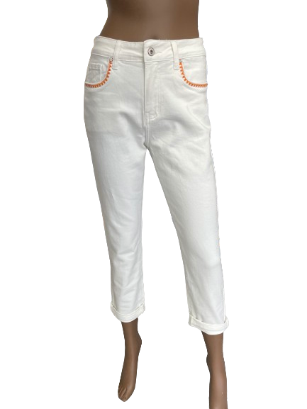 Jean blanc coupe mom avec broderie orange