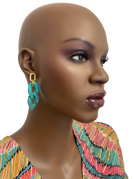 Boucles d’oreilles en plaqué or et gros maillons en acrylique Turquoise