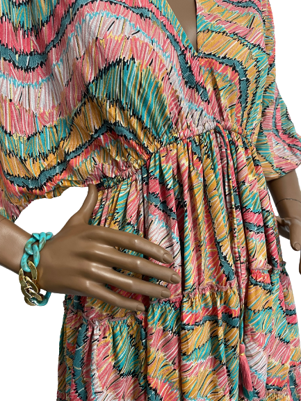 Bracelet tendance grosses mailles en acrylique et acier inoxydable modèle turquoise et doré