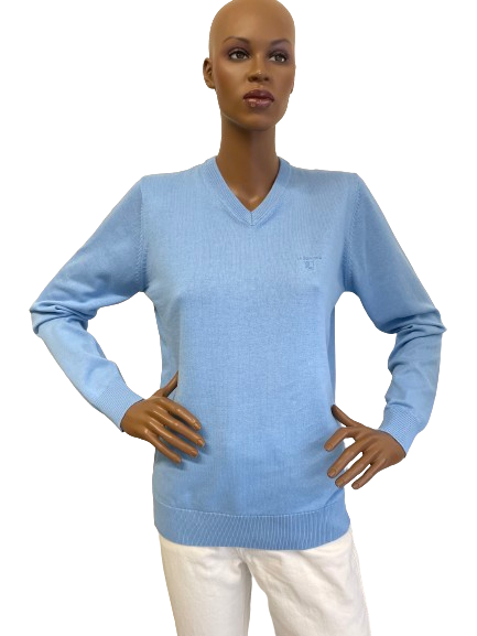 Pull bleu col V mixte