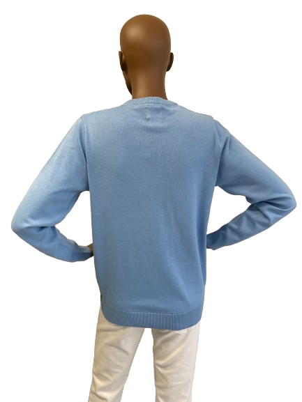 Pull bleu col V mixte
