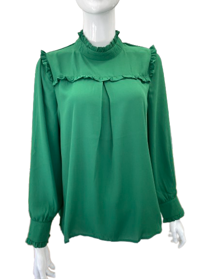 Blouse verte col volanté