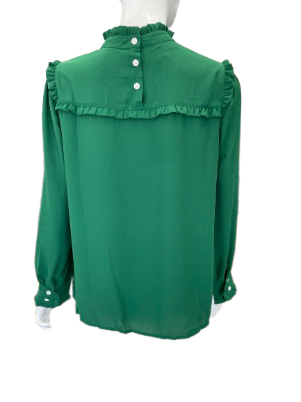 Blouse verte col volanté