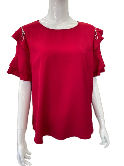 Top rouge à volants zippé