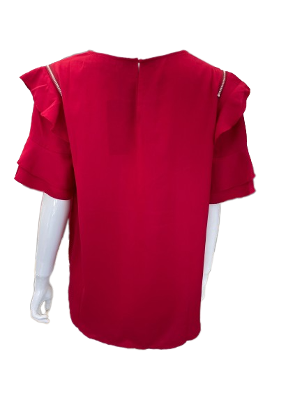 Top rouge à volants zippé