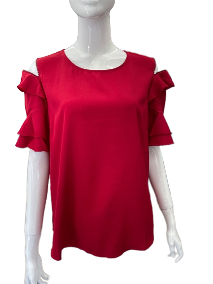 Top rouge à volants zippé