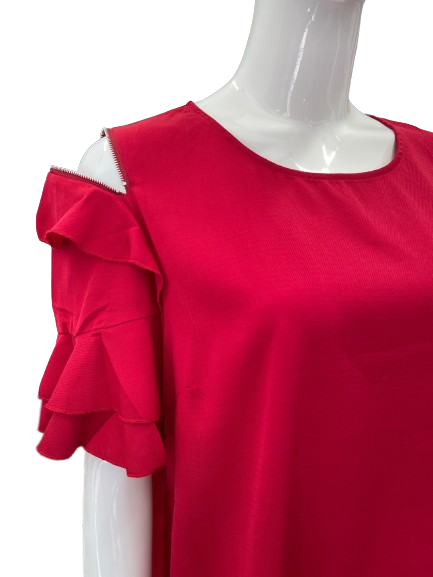 Top rouge à volants zippé