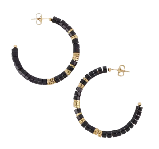 Boucles d'Oreilles Créoles Agate Noire