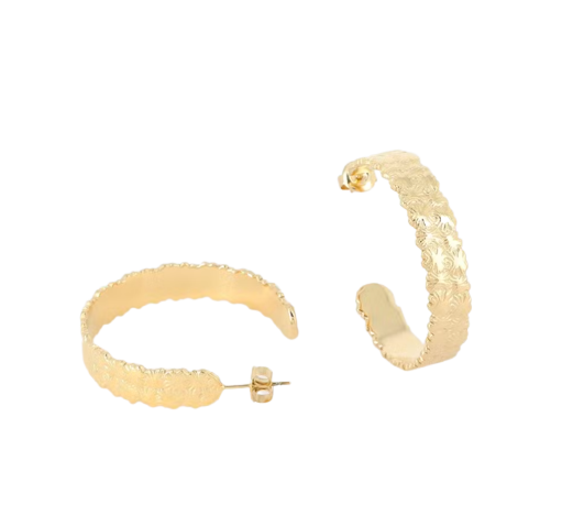 Créoles dorées - effet ginko gravé