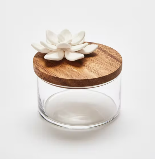 BOÎTE VERRE, BOIS, PORCELAINE- LOTUS Taille S
