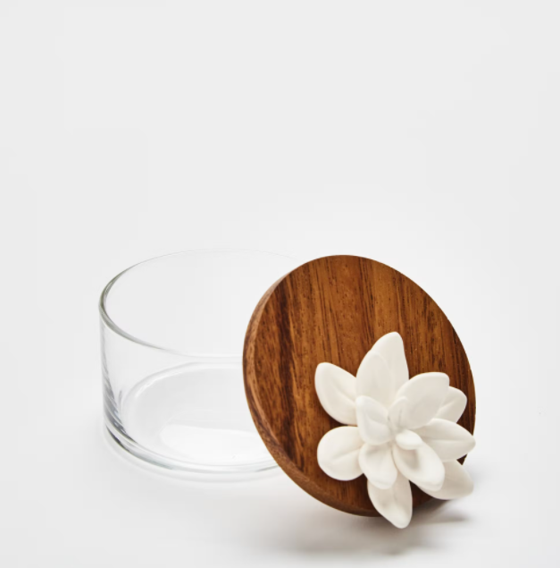 BOÎTE VERRE, BOIS, PORCELAINE- LOTUS Taille S