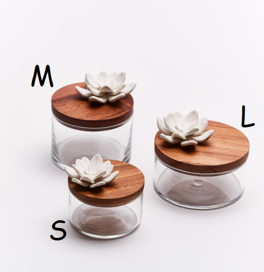 BOÎTE VERRE, BOIS, PORCELAINE- LOTUS Taille L