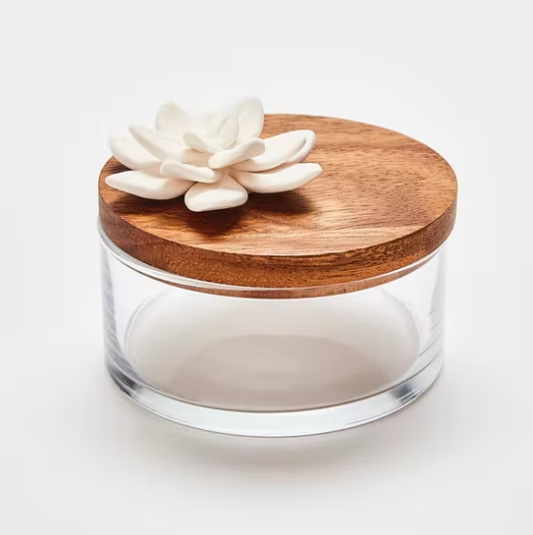 BOÎTE VERRE, BOIS, PORCELAINE- LOTUS Taille L