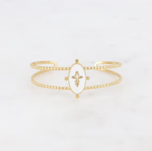 Bracelet jonc doré et croix blanche