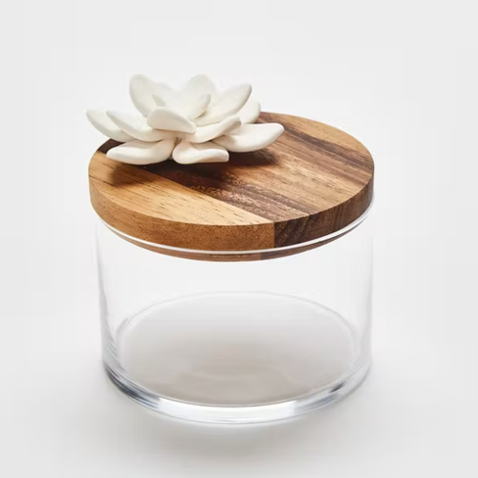 BOÎTE VERRE, BOIS, PORCELAINE- LOTUS Taille M