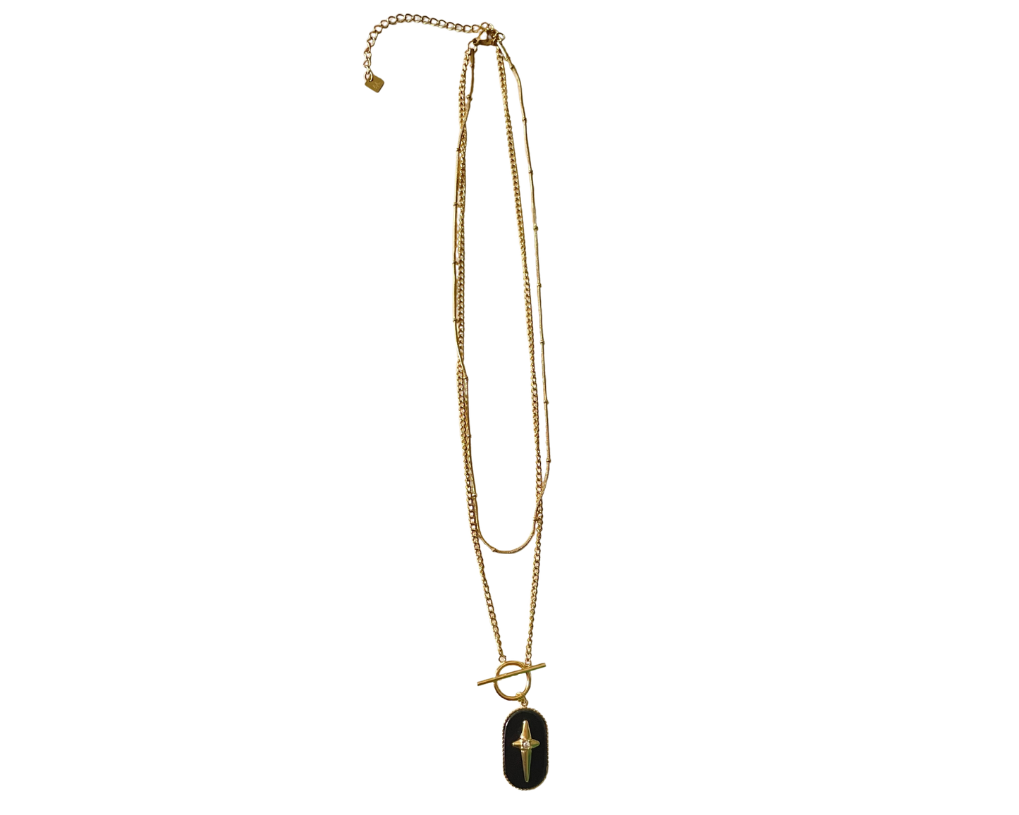Collier 2 chaînes pendentif noir à étoile