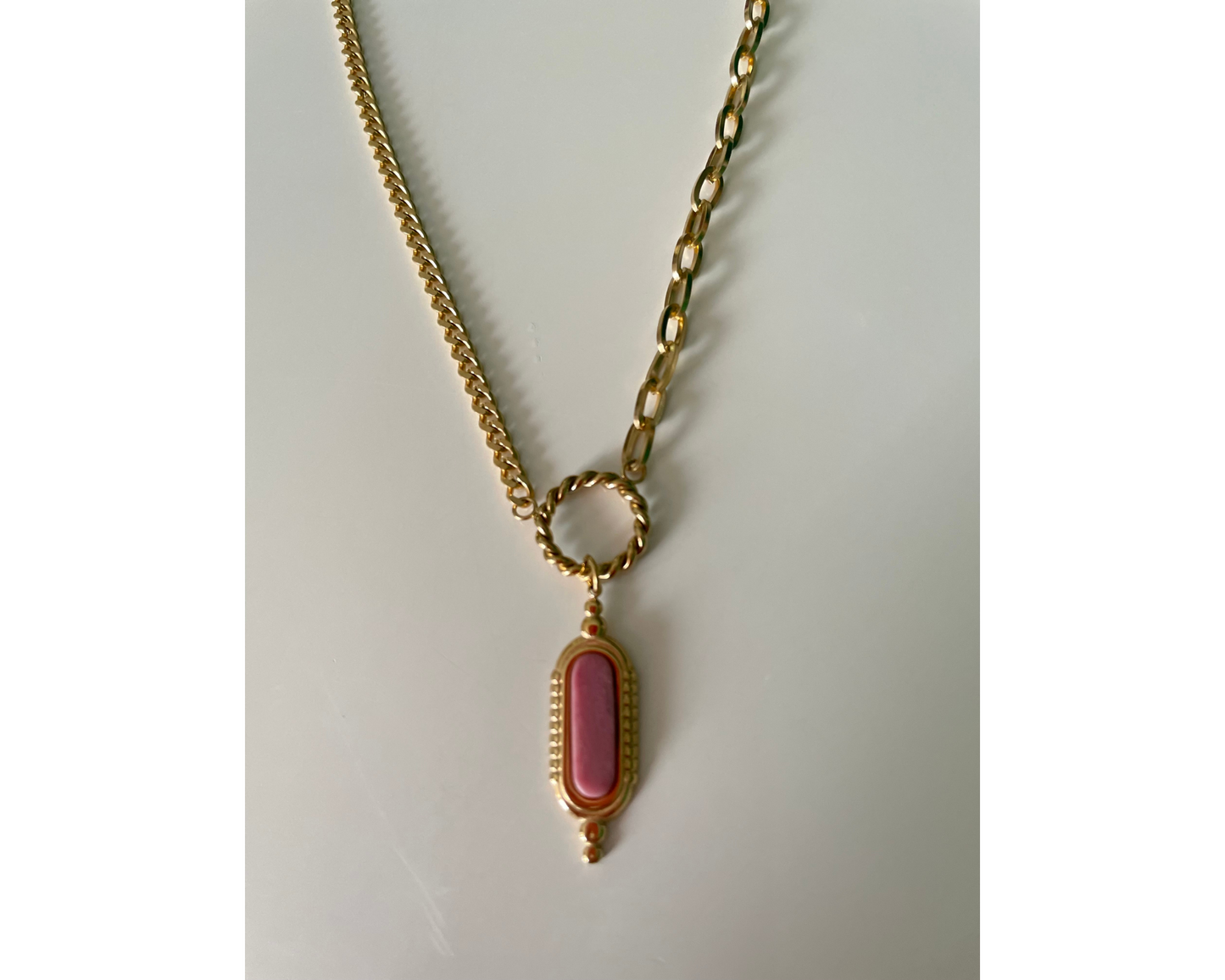 Collier pierre Rhodonite rose