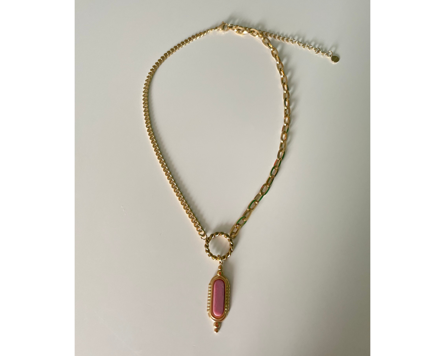 Collier pierre Rhodonite rose