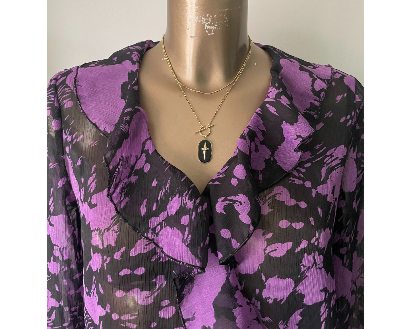 Collier 2 chaînes pendentif noir à étoile