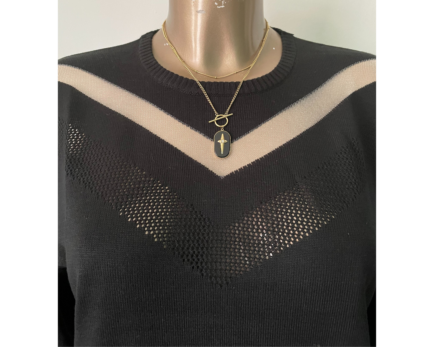 Collier 2 chaînes pendentif noir à étoile