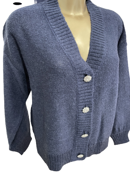 Gilet bleu à boutons bijoux