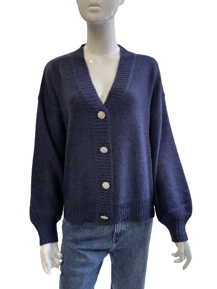 Gilet bleu à boutons bijoux