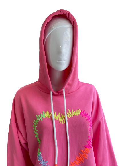 Sweat rose à capuche