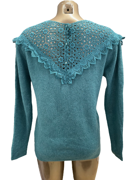 Pull vert dos brodé
