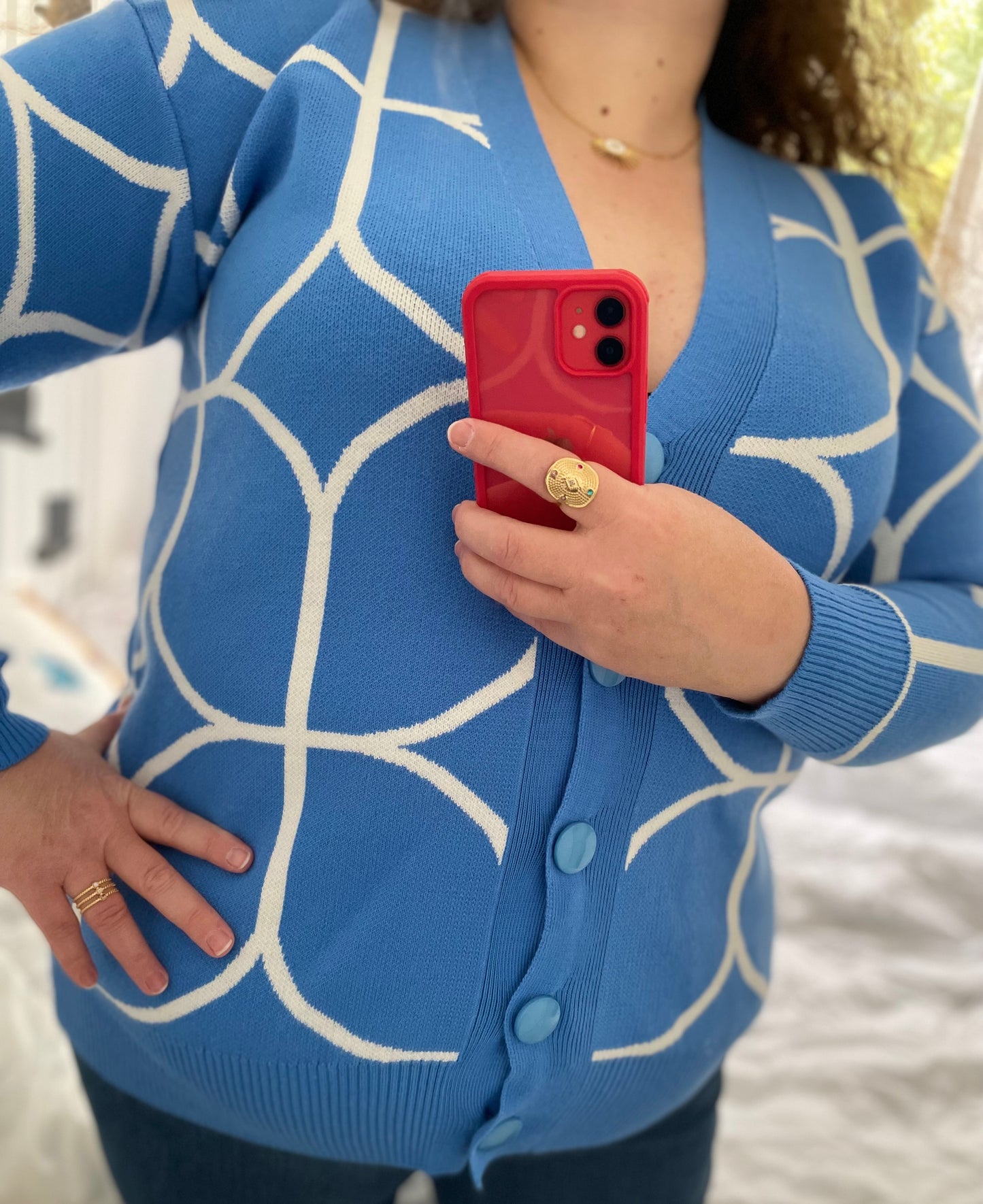 Gilet Bleu à motif géométrique