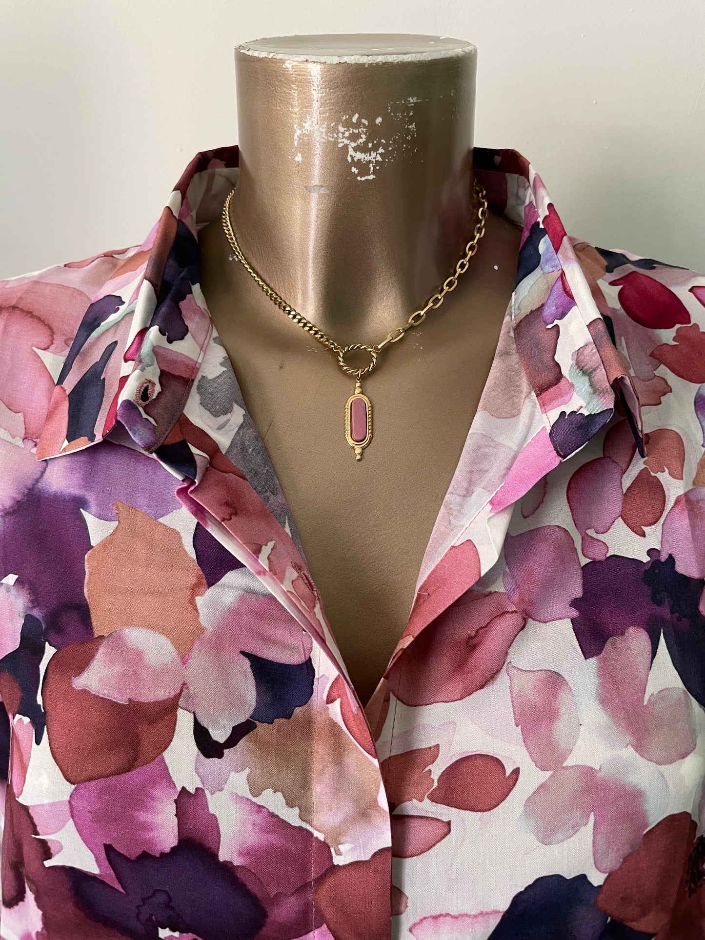 Collier pierre Rhodonite rose