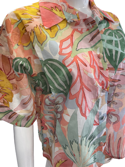 Chemise manches courtes à imprimé feuillage